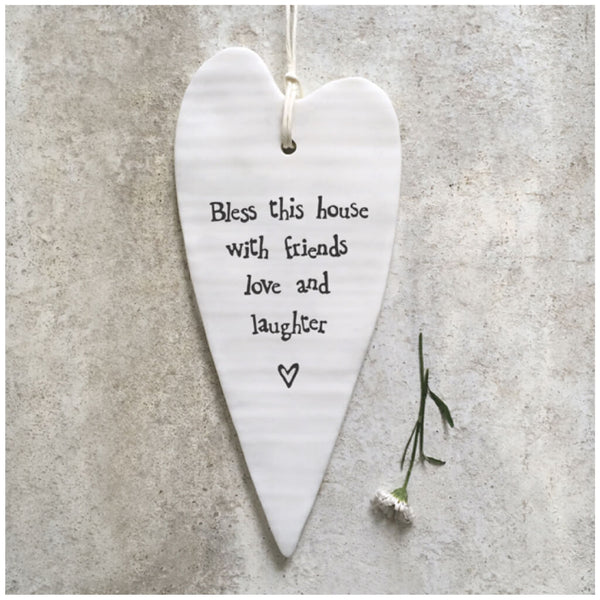 East of India Porcelain Hanging Long Heart - Bless this house