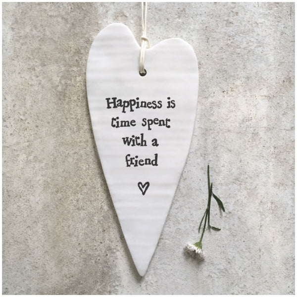 East of India Porcelain Hanging Long Heart - Happiness Is