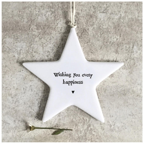 East of India Porcelain Hanging Star - Wishing You Every Happiness