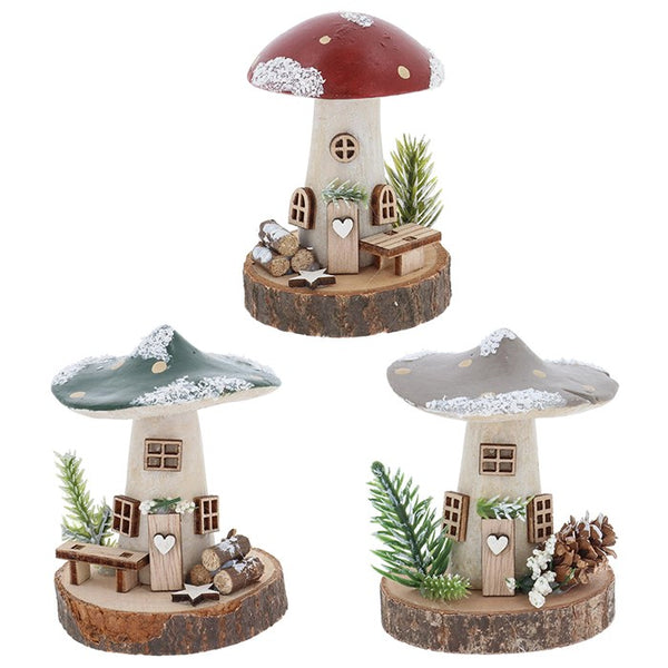 Folk Art Christmas Mushroom Cottage Small Decoration