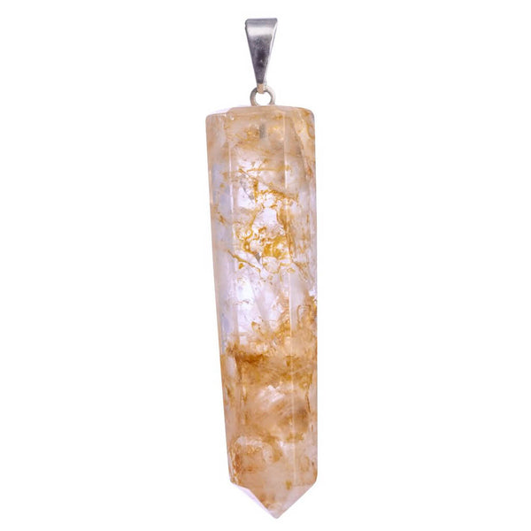 Golden Healer Quartz Polished Point Silver Plated Pendant