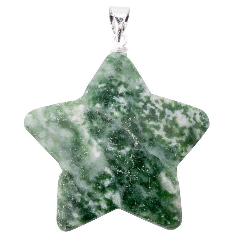 Green Snake Jade Star Pendant with Silver Plated Bail