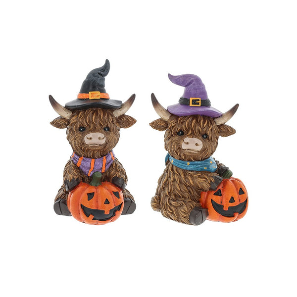 Halloween Highland Cows / Coos Sitting With Pumpkin Ornament