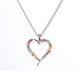 Heart Flowers Rhodium Pendant Necklace