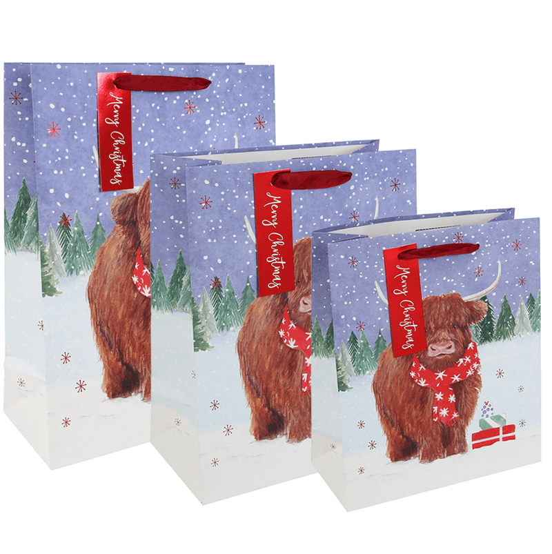 Highland Cow White Kraft Gift Bag Large