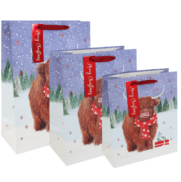 Highland Cow White Kraft Gift Bag Medium