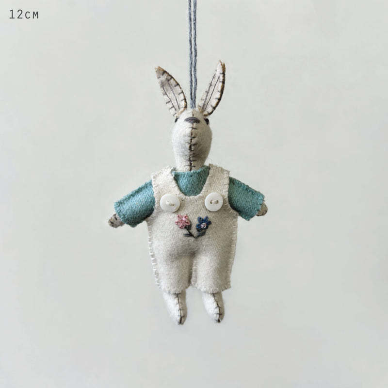 Little Rabbit With Cream Dungarees Hanging Ornament