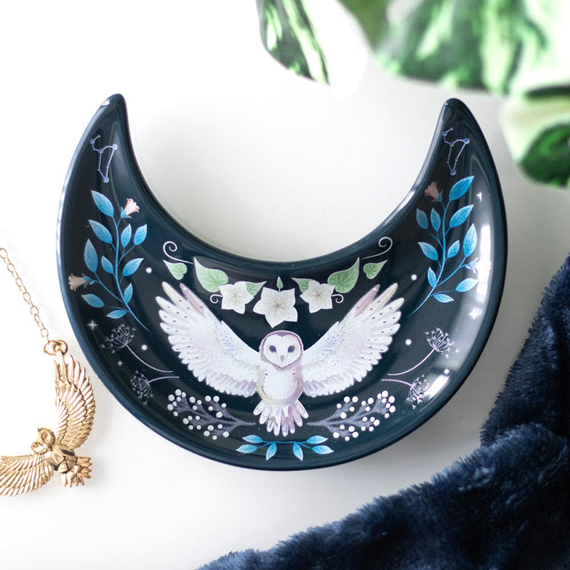 Owl Crescent Moon Trinket Dish