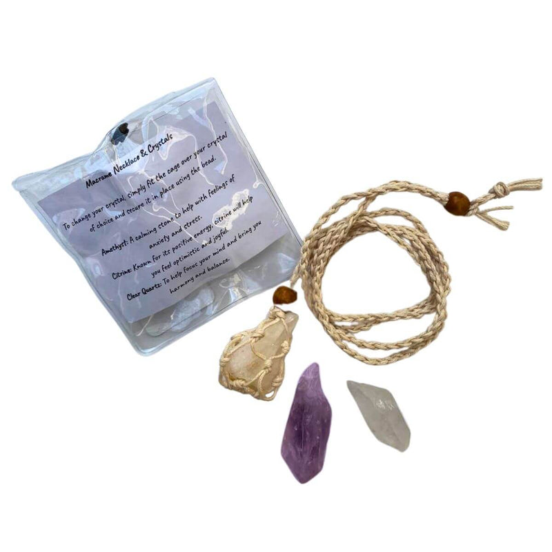 Macrame Crystal Cage Necklace & Crystals Gift Set