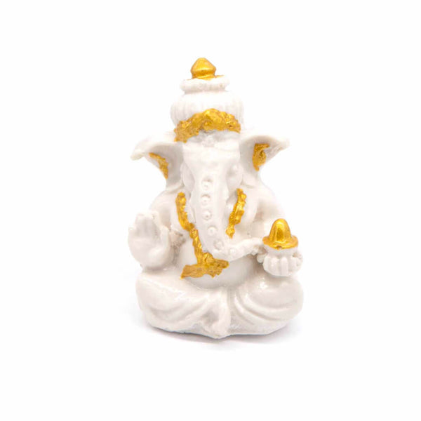 Mini White Resin Ganesh Figurine