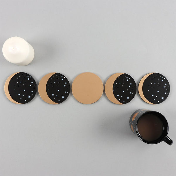 Moon Phases 5-Piece Coaster Set