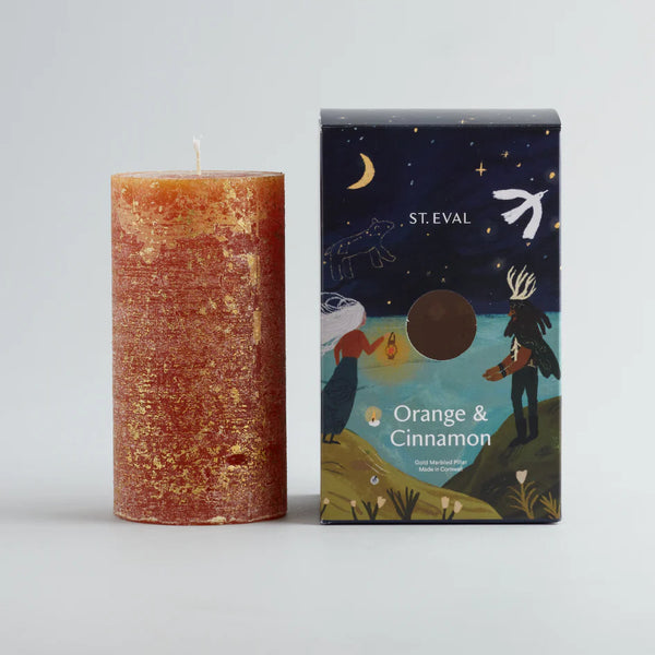 Orange & Cinnamon Gold Marbled Pillar Candle