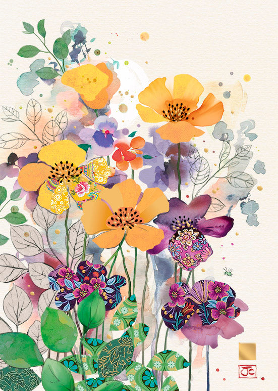 Bug Art Oranges and Purples Greetings Card