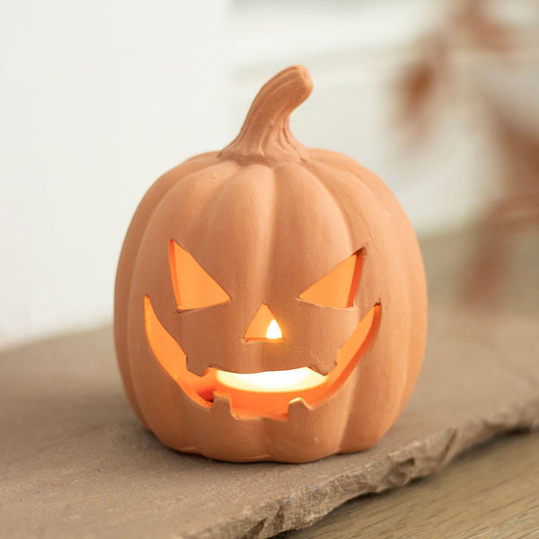 Terracotta Jack-O-Lantern Tea Light Holder