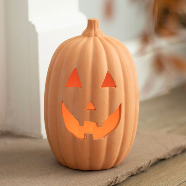 Large Terracotta Jack-O-Lantern Tea Light Holder