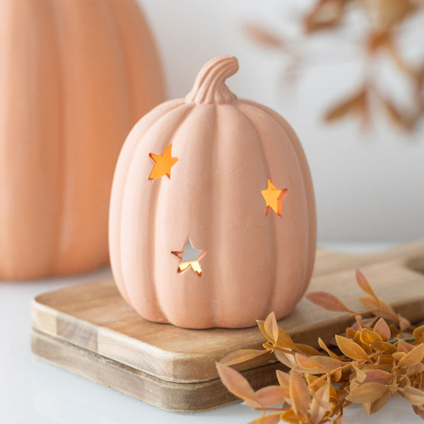 Terracotta Stars Pumpkin Tea Light Holder
