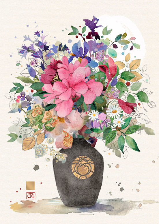 Bug Art Peony Vase Greetings Card