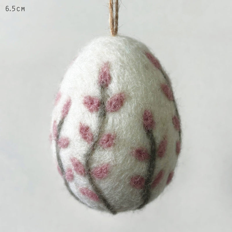 Floral Felted Egg Hanging Ornament - Pink