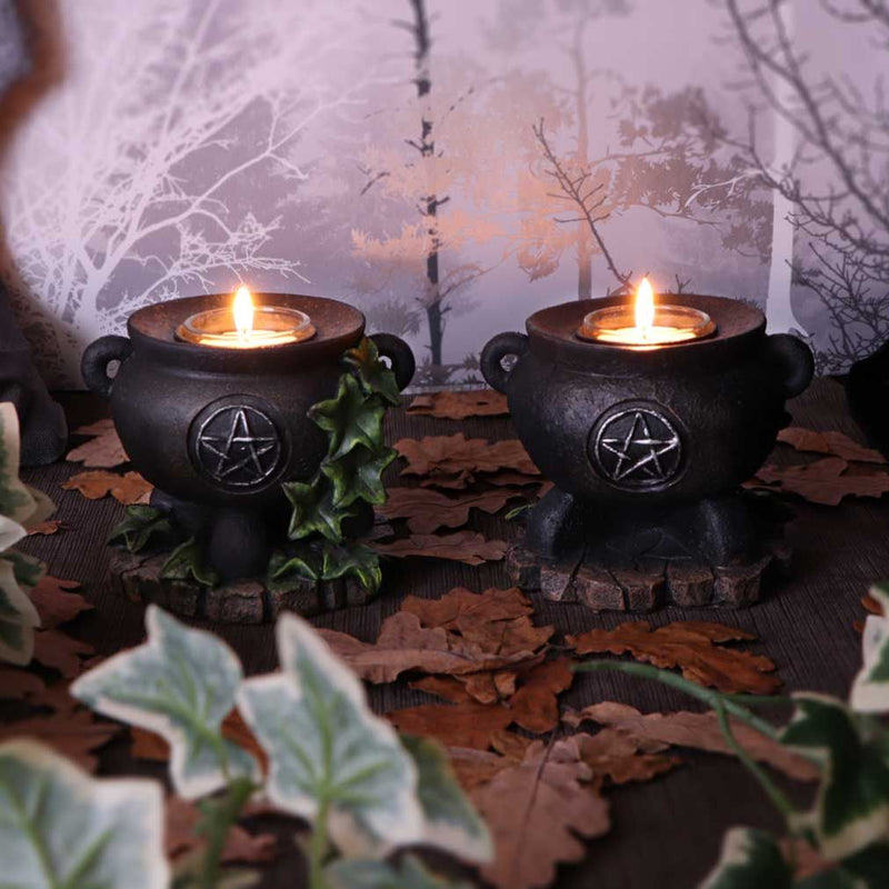Set of 2 Ivy Cauldron Candle Holders
