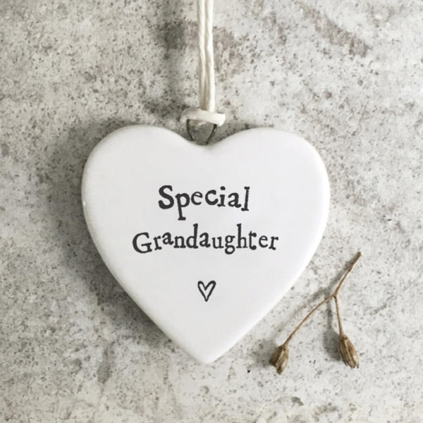 East of India Small Porcelain Hanging Heart - Special Grandaughter
