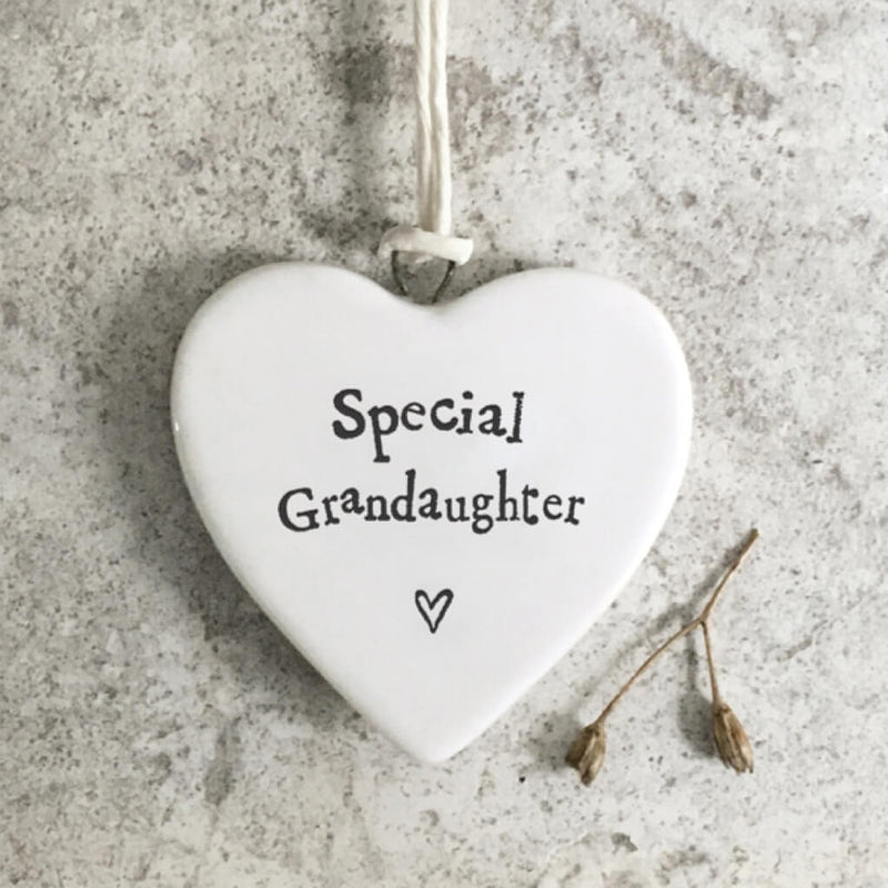 East of India Small Porcelain Hanging Heart - Special Grandaughter
