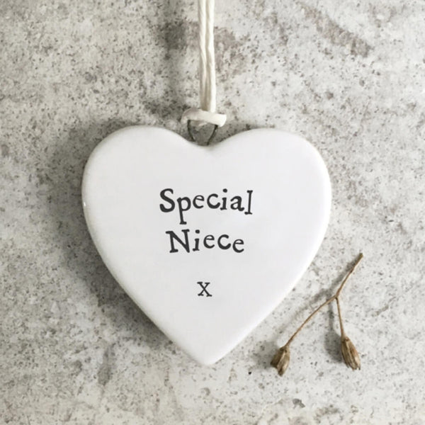 East of India Small Porcelain Hanging Heart - Special Niece
