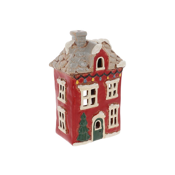 Village Pottery Christmas Red Dormer House Tealight Holder