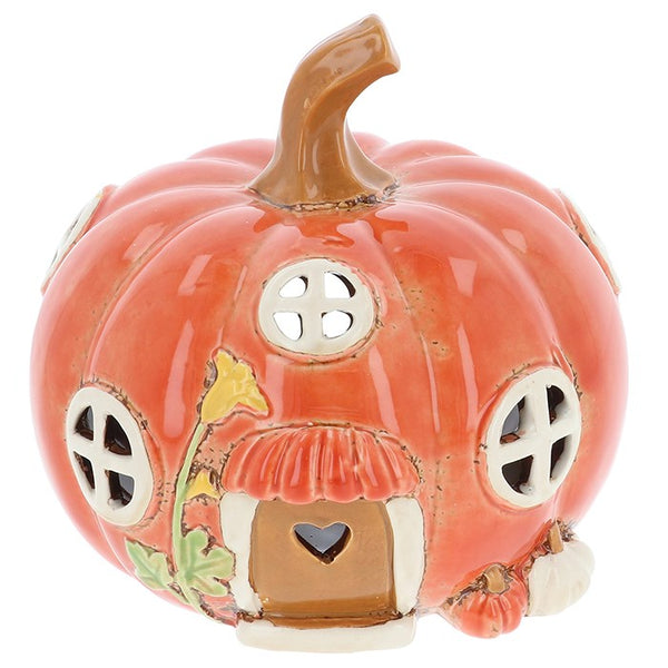 Village Pottery Pumpkin House Tealight Holder