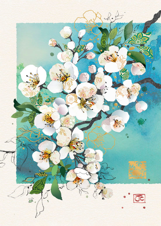 Bug Art White Blossom Greetings Card