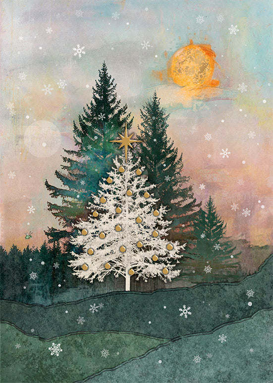 Bug Art White Fir Tree Christmas Card