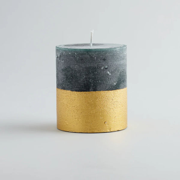 Winter Thyme Gold Half Dipped Pillar Candle