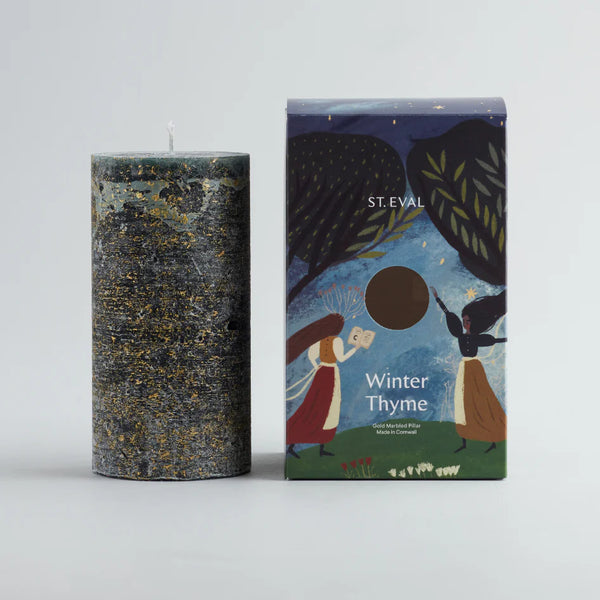 Winter Thyme Gold Marbled Pillar Candle