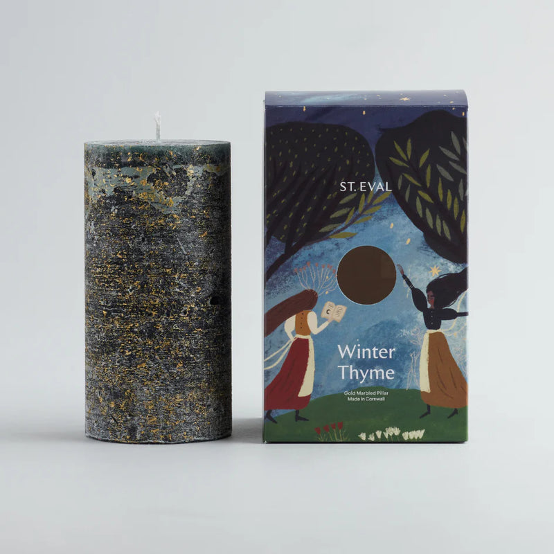 Winter Thyme Gold Marbled Pillar Candle