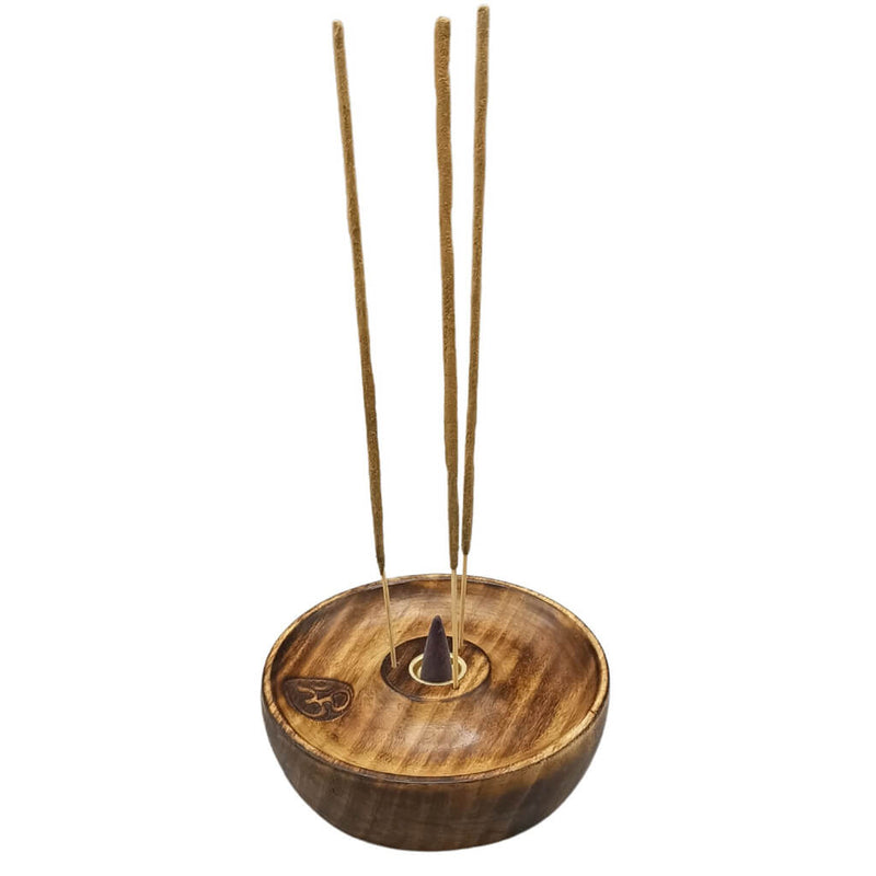 Wooden Om Incense Stick & Cone Burner Disc