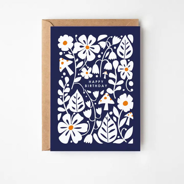 Happy Birthday Woodland Flowers Greeting Card