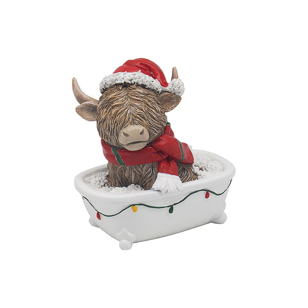 Christmas Highland Cow In Bath Decoration
