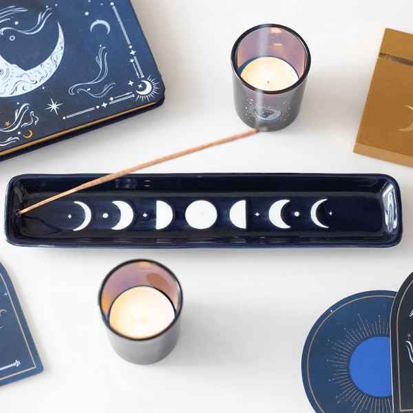 Blue Moon Phase Ceramic Incense Ash Catcher