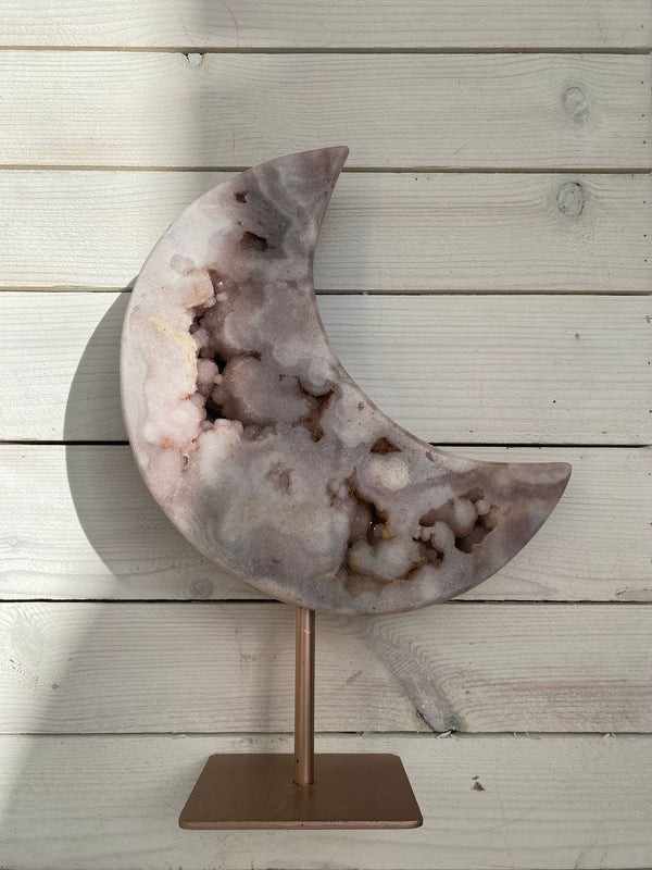 Pink Amethyst Moon on Rose Gold Stand