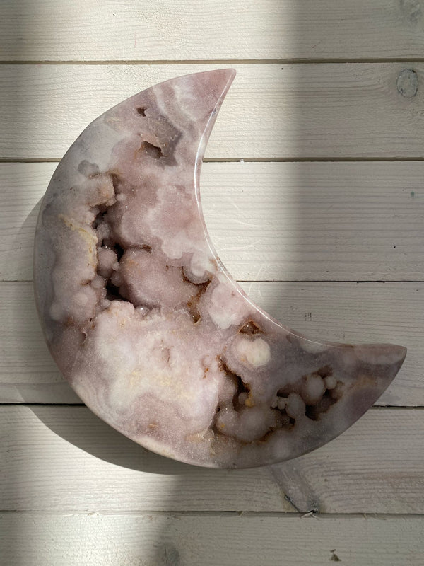 Pink Amethyst Moon on Rose Gold Stand