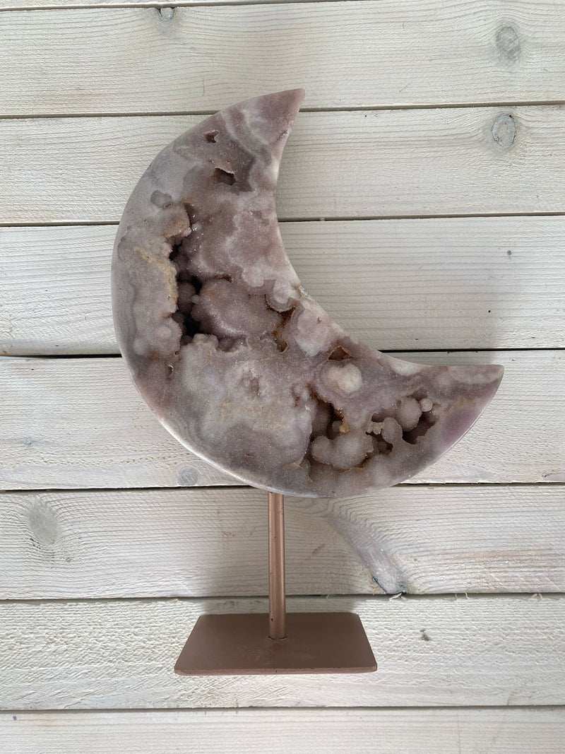 Pink Amethyst Moon on Rose Gold Stand
