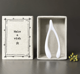 East of India Matchbox Porcelain Wish Bone - Make a Wish