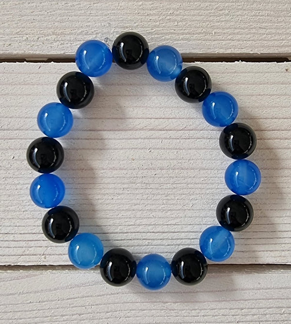 Black & Blue Onyx Bead Bracelet
