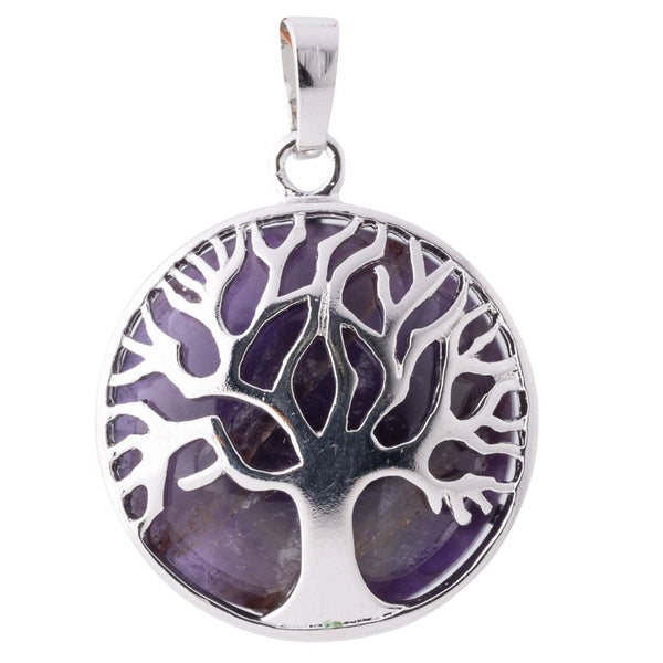 Amethyst Tree of Life Chrome Plated Pendant