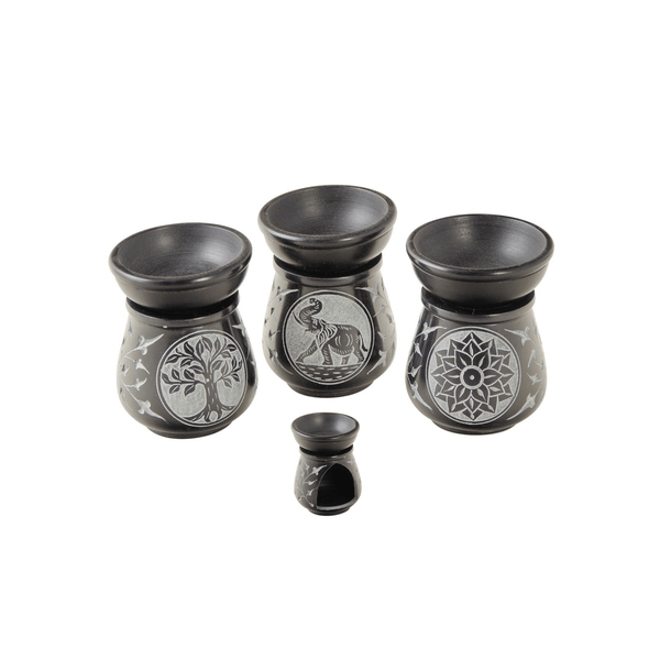 Black & Grey Carved Soapstone Burner
