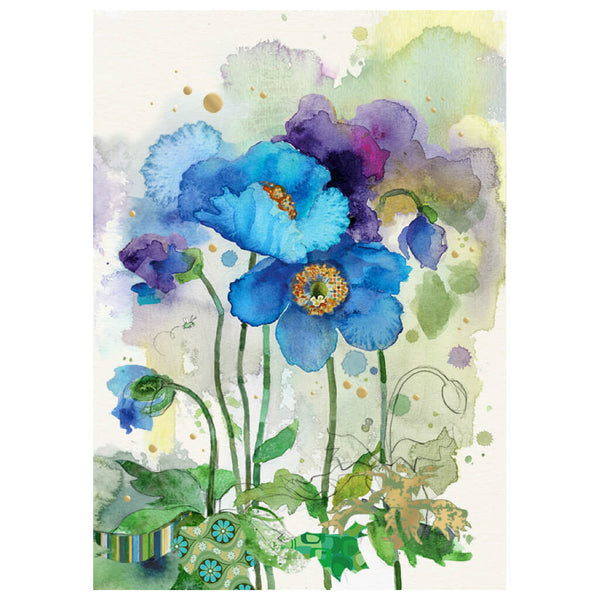 Bug Art Blue Poppies Greetings Card