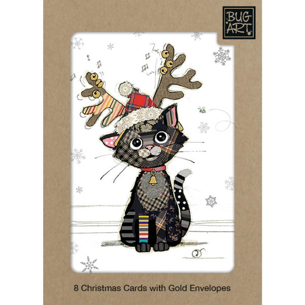 Bug Art Kitten Antlers Christmas Card