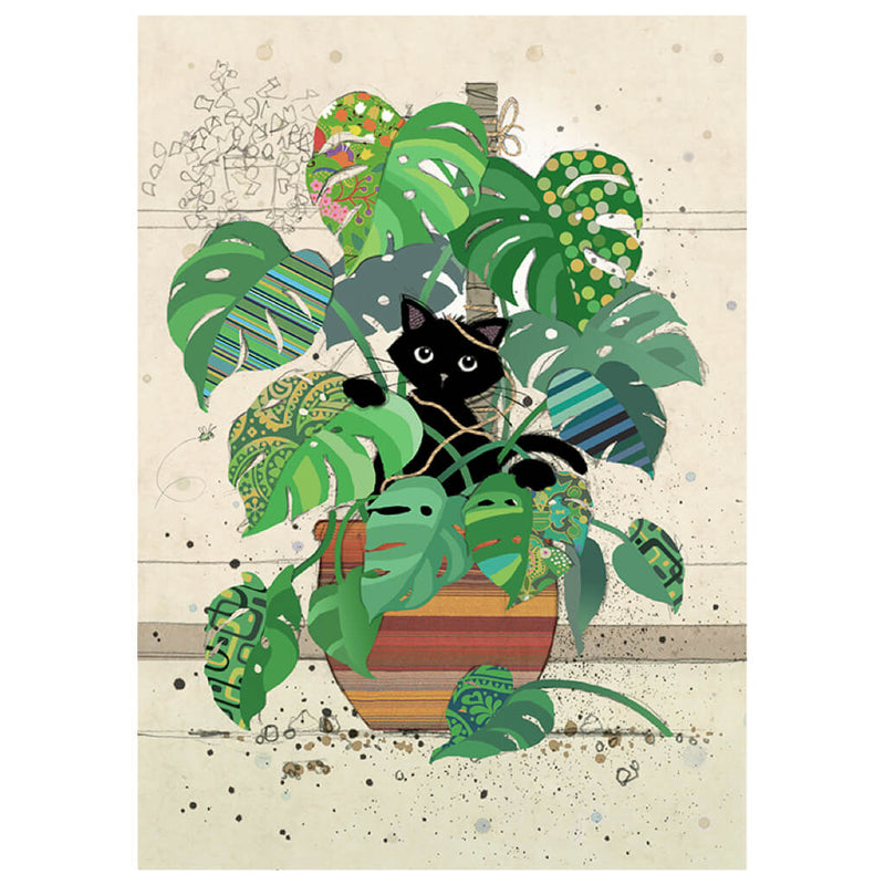 Bug Art Monstera Kitty Greetings Card