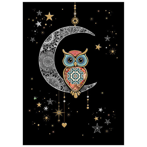 Bug Art Moon Owl Greetings Card