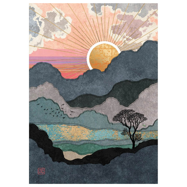 Bug Art Mountain Sunset Greetings Card