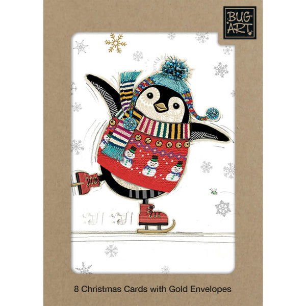 Bug Art Penguin Skater Christmas Card